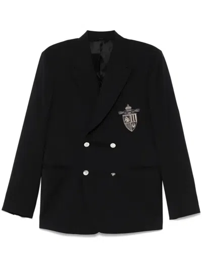 Fendi Straight-cut Double Breasted Wool Jacket Clothing In Black