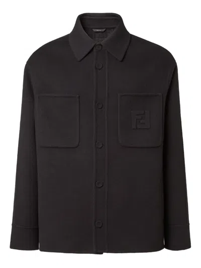 Fendi Single-breasted Blouson With Shirt Collar And Long Sleeves With Dropped Shoulders In Black