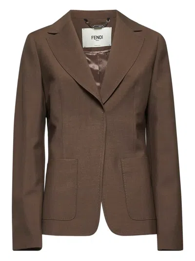 Fendi Wool Mohair Tailored Blazer Notched Collar In Brown