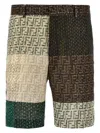Fendi Ff Patchwork Linen Bermuda Shorts In Multi