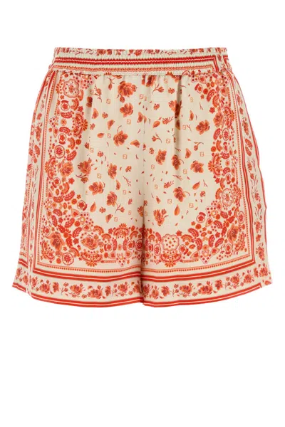 Fendi Women Multicolour Printed Silk Shorts In Orange