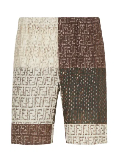 Fendi All-over Ff Print Panelled Bermuda Shorts In Multi