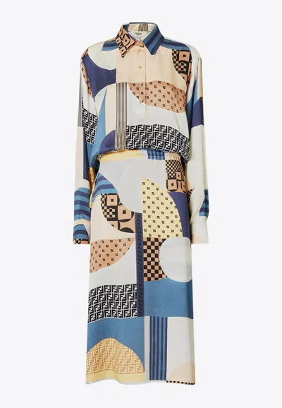 FENDI PATCHWORK LONG-SLEEVED MIDI DRESS