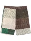 Fendi Ff Patchwork Linen Bermuda Shorts In Multicolour
