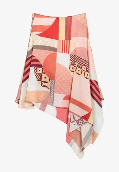 Fendi Patchwork Print Asymmetric Silk Skirt In Multi