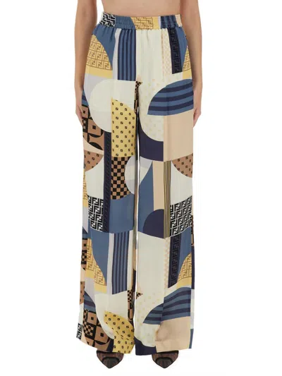 Fendi Patchwork Print Silk Pants In Multi