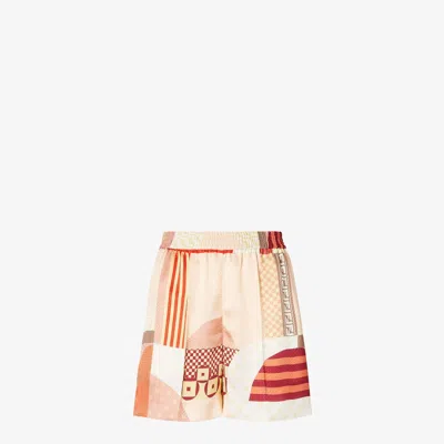 Fendi Patchwork Print Silk Shorts