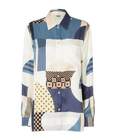 FENDI FENDI PATCHWORK PRINTED LONG SLEEVED SHIRT