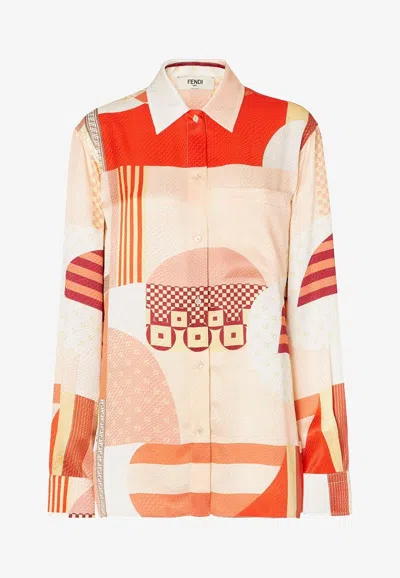 Fendi Patchwork Printed Long-sleeved Shirt In Multi