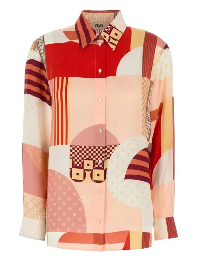 Fendi Patchwork Printed Long-sleeved Shirt In Multi