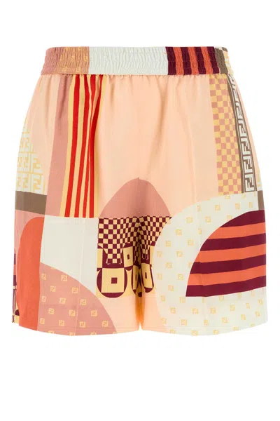 Fendi Patchwork Shorts In Neutral