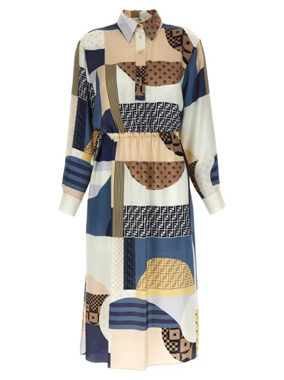 Fendi Patchwork Silk Dress Dresses Multicolor