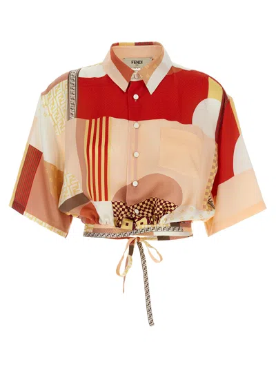 Fendi Patchwork Silk Shirt Shirt And Blouse Multicolor