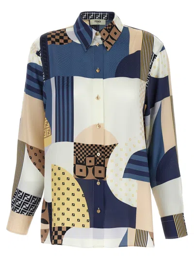 Fendi Patchwork Silk Shirt Shirt And Blouse Multicolor