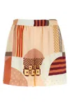 Fendi Vibrant Patchwork Silk Shorts With Relaxed Fit In Multi