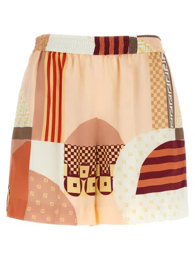 Fendi Patchwork Silk Shorts In Black