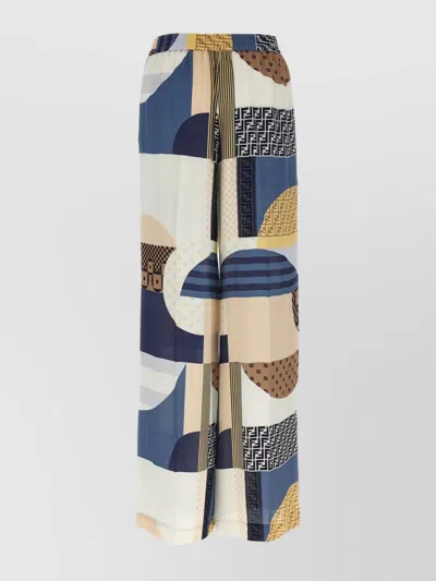 FENDI PATCHWORK SILK TROUSERS GEOMETRIC PATTERN