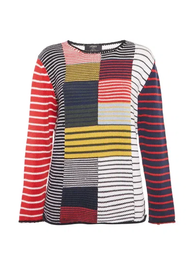 Pre-owned Fendi Patchwork Striped Sweater In White