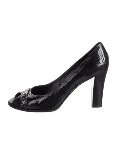 Pre-owned Fendi Patent Leather Animal Print Pumps In Black