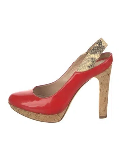 Pre-owned Fendi Patent Leather Animal Print Slingback Pumps In Red