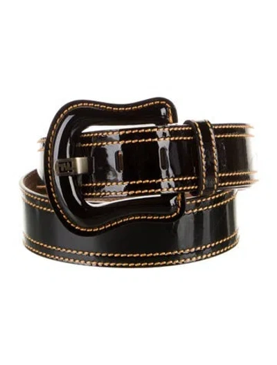 Pre-owned Fendi Patent Leather Belt In Black