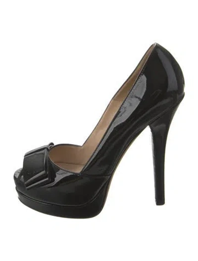 Pre-owned Fendi Patent Leather Bow Accents Pumps In Black