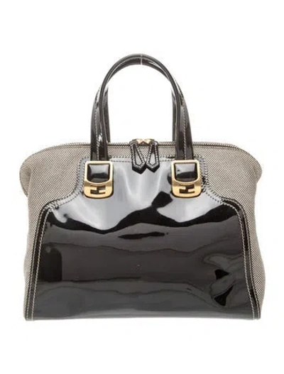 Pre-owned Fendi Patent Leather Chameleon Satchel In Black