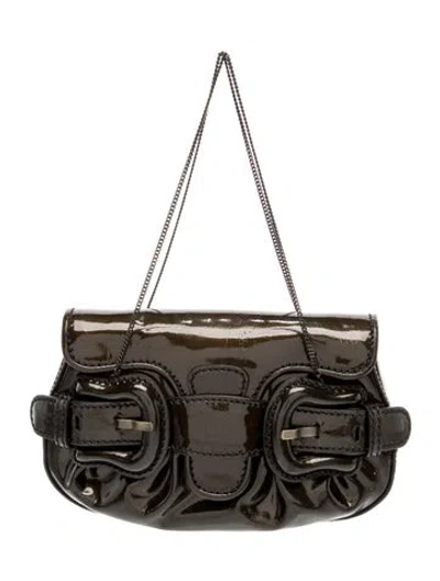 Pre-owned Fendi Patent Leather Clutch Vintage In Brown/metallic