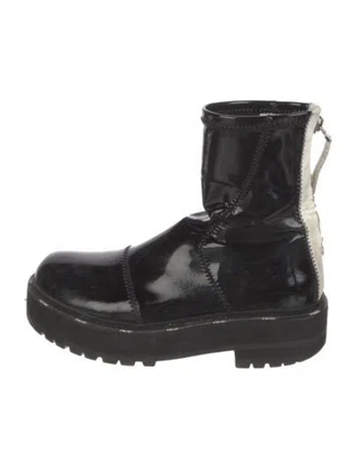 Pre-owned Fendi Patent Leather Colorblock Pattern Combat Boots In Black