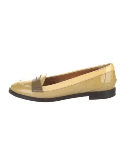 Pre-owned Fendi Patent Leather Colorblock Pattern Loafers In Brown