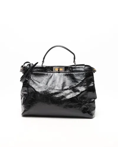 Fendi Patent Leather Large Peekaboo Bag In Black