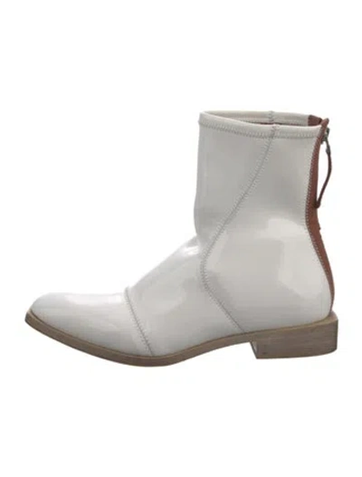 Pre-owned Fendi Patent Leather Moto Boots In White