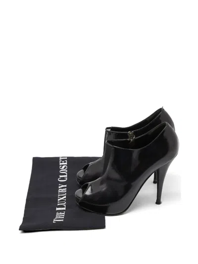Pre-owned Fendi Patent Leather Open-toe Ankle Boots In Black