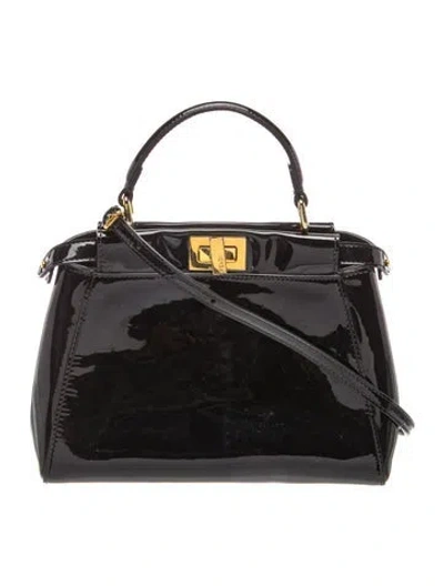Pre-owned Fendi Patent Leather Peekaboo Mini In Black