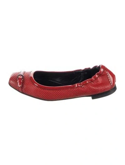 Pre-owned Fendi Patent Leather Polka Dot Print Ballet Flats In Red