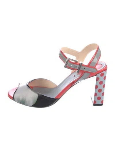 Pre-owned Fendi Patent Leather Printed Sandals In Black
