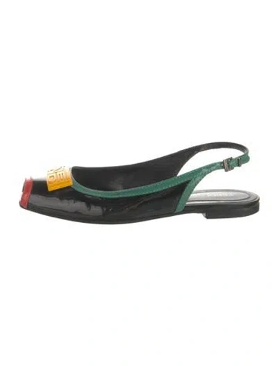Pre-owned Fendi Patent Leather Slingback Flats In Black