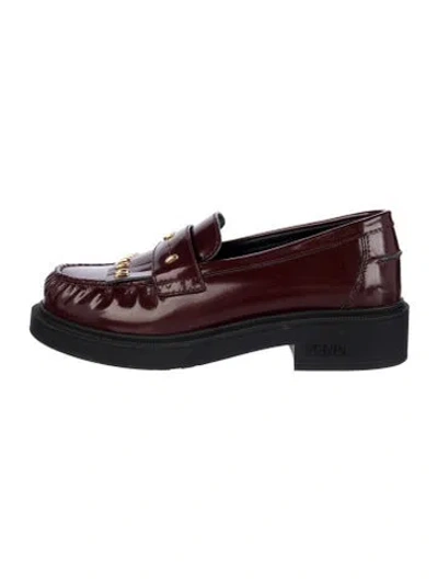 Pre-owned Fendi Patent Leather Studded Accents Loafers In Burgundy