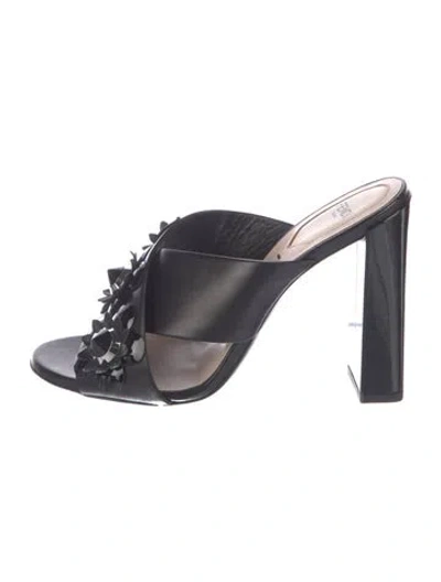 Pre-owned Fendi Patent Leather Studded Accents Slides In Black