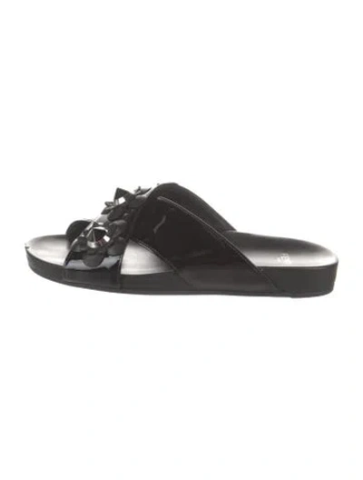 Pre-owned Fendi Patent Leather Studded Accents Slides In Black