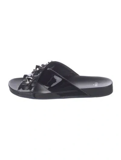 Pre-owned Fendi Patent Leather Studded Accents Slides In Black