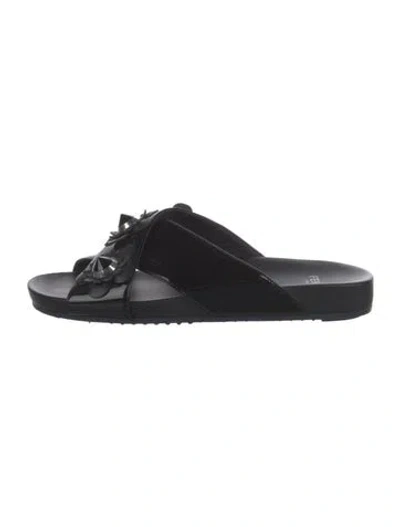 Pre-owned Fendi Patent Leather Studded Accents Slides In Black