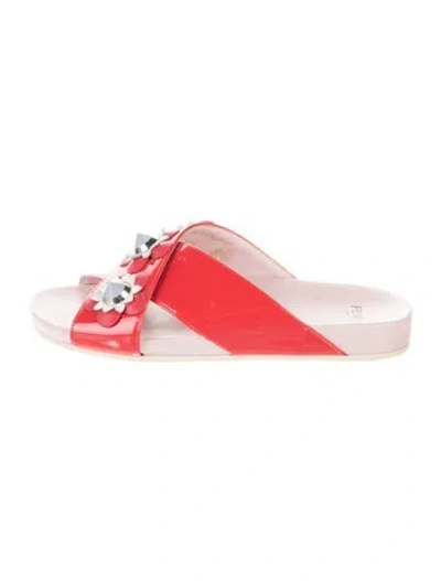 Pre-owned Fendi Patent Leather Studded Accents Slides In Multi
