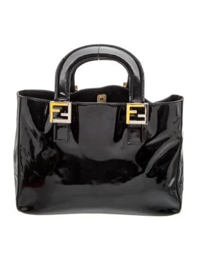 Pre-owned Fendi Patent Leather Top Handle Bag Vintage In Black