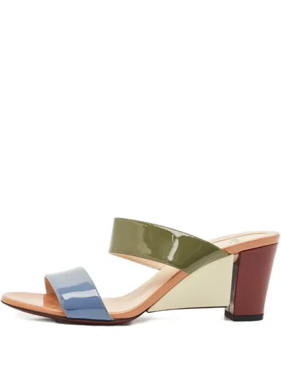 Pre-owned Fendi Patent Leather Wedge Slides Sandls In Blue