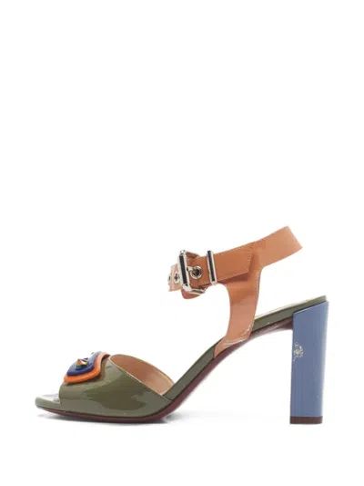 Pre-owned Fendi Patent-leather Ankle-strap Sandals In Green
