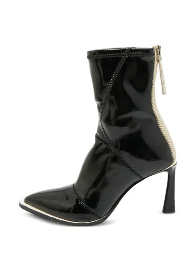 Pre-owned Fendi Patent-leather Point-toe Ankle Boots In Black