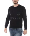 Fendi Pattern Jacquard Round Neck Pullover In Black