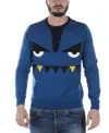 Fendi Pattern Jacquard Round-neck Pullover In Blue