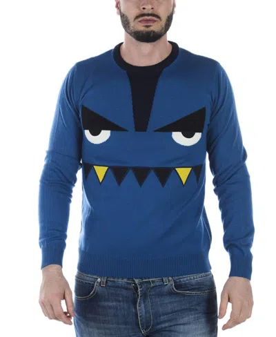Fendi Pattern Jacquard Round Neck Pullover In Blue